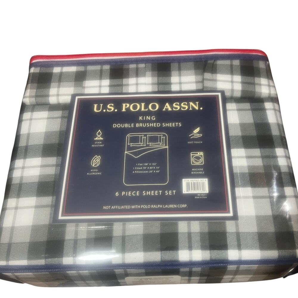 U. S. Polo Assn. King Size 6 Piece Double Brushed Sheet Set NIB - Picture 4 of 6